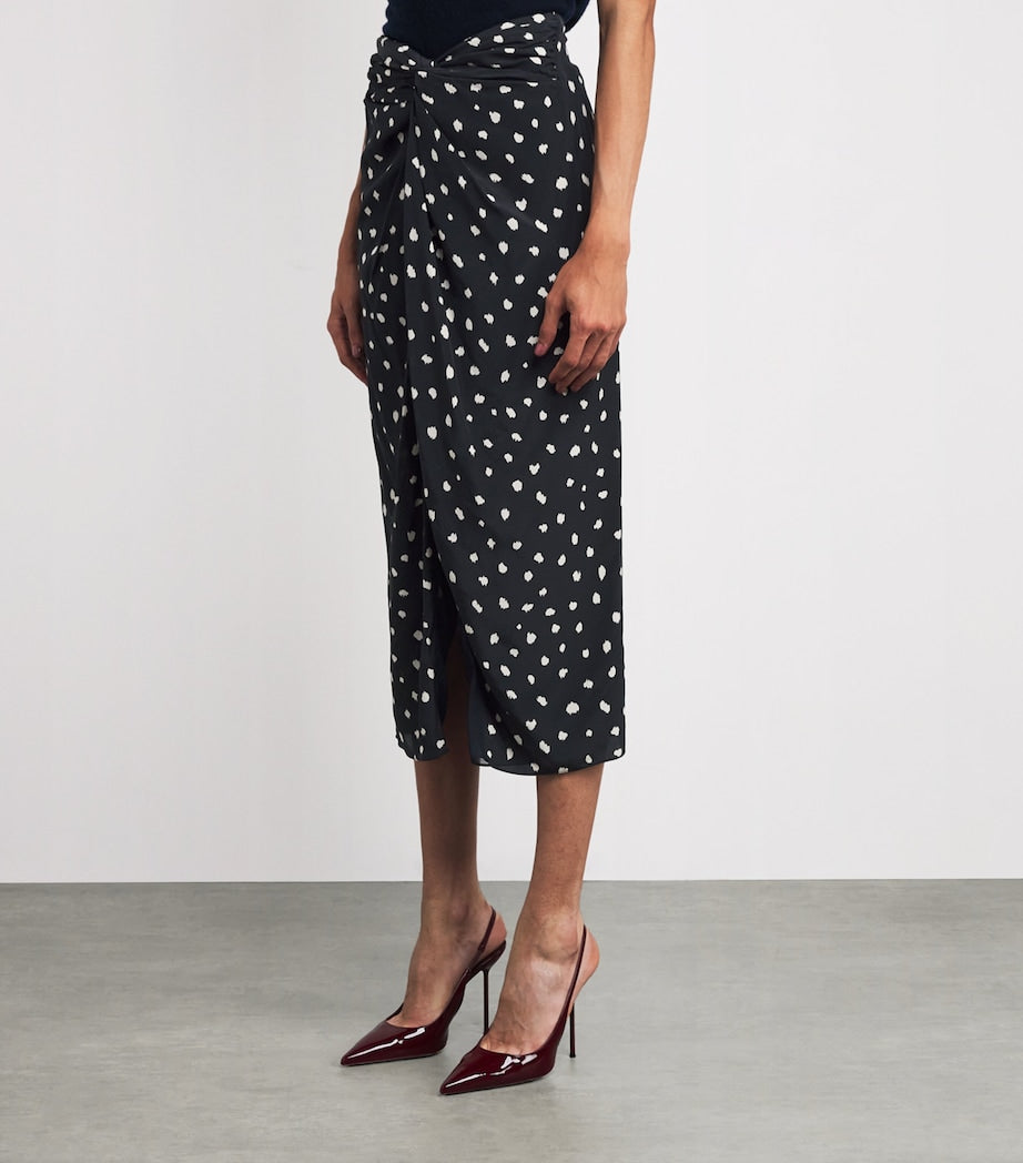 Blazé Milano Navy Silk Ruched Mariquita Midi Skirt