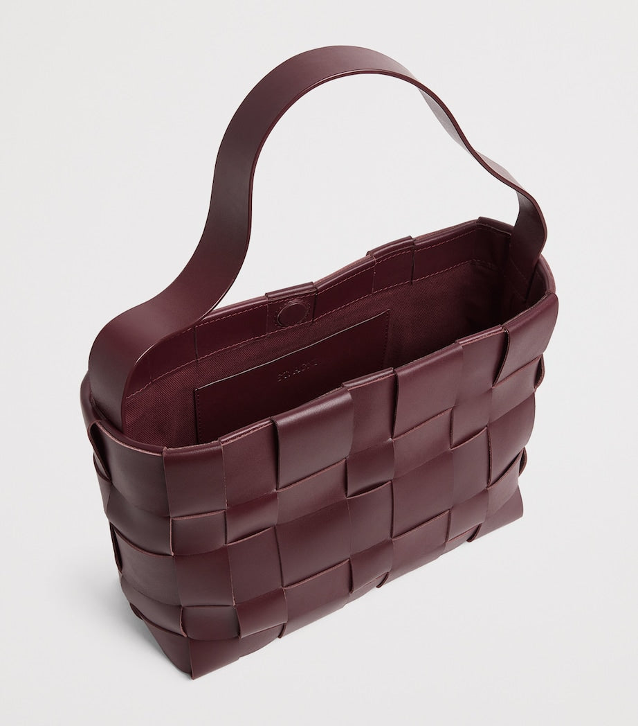 St. Agni Burgundy Mini Leather Woven Tote Bag