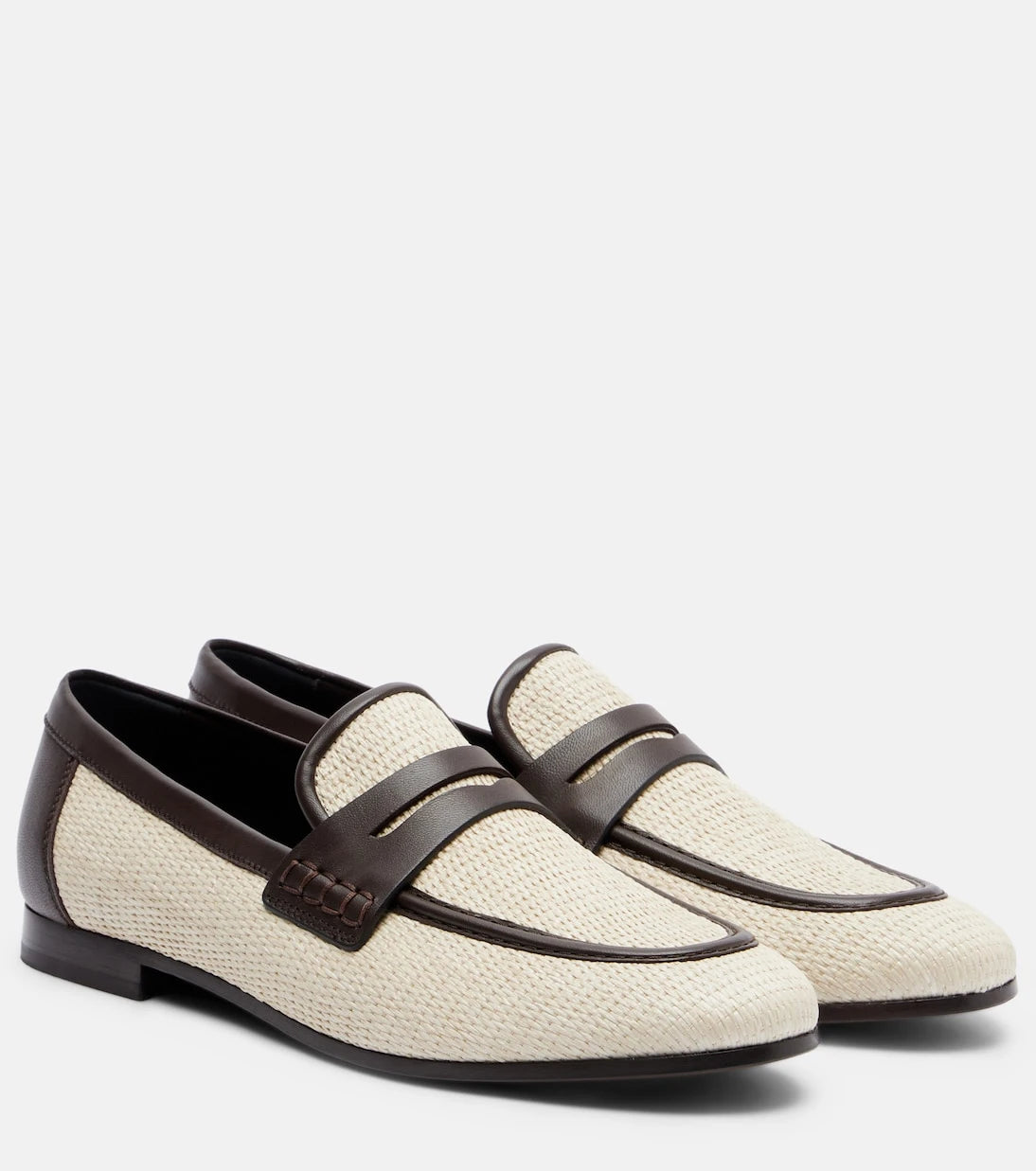 Brunello Cucinelli - Woven leather-trimmed penny loafers