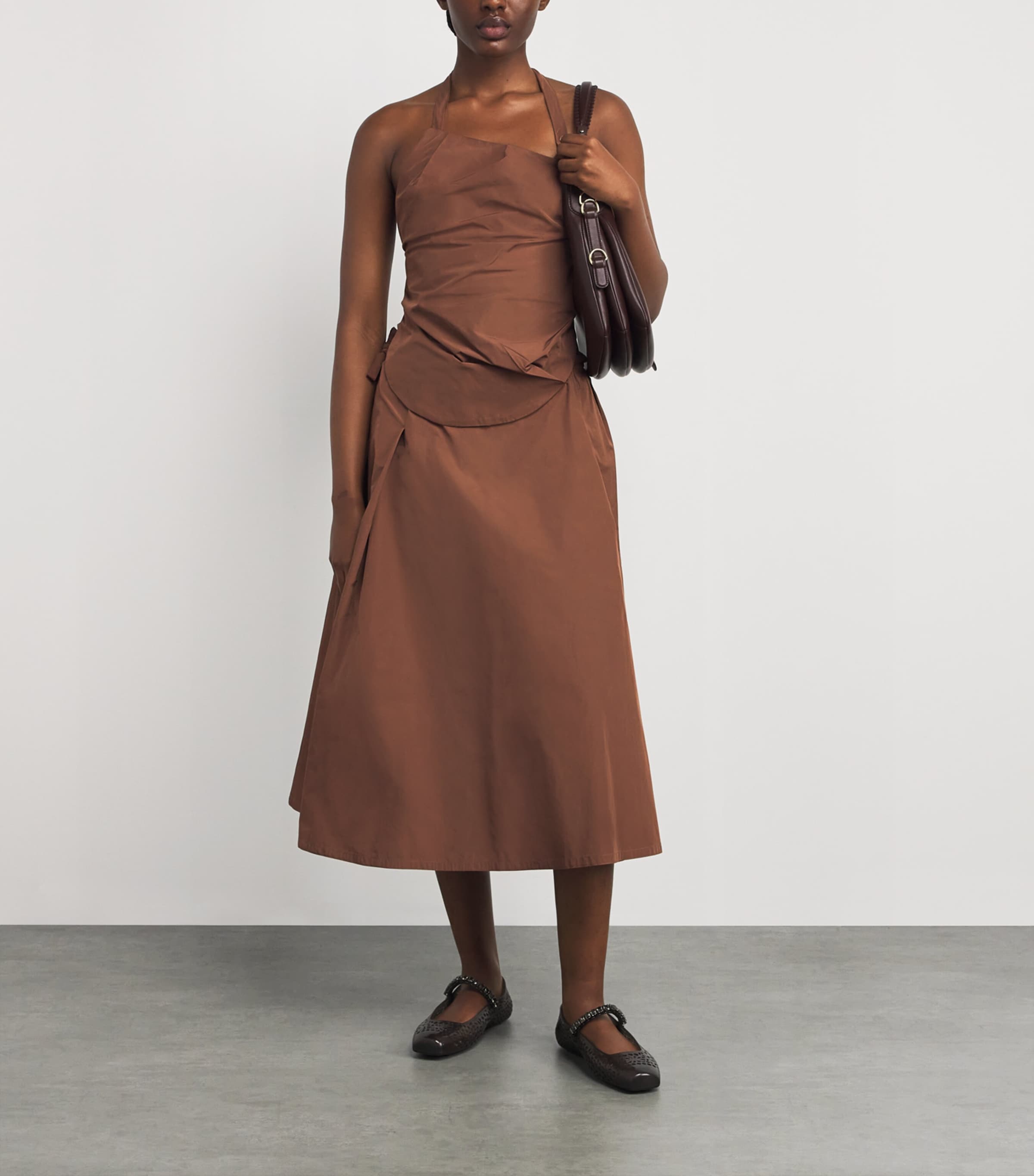 Nadine Mos Brown Draped Bib Top