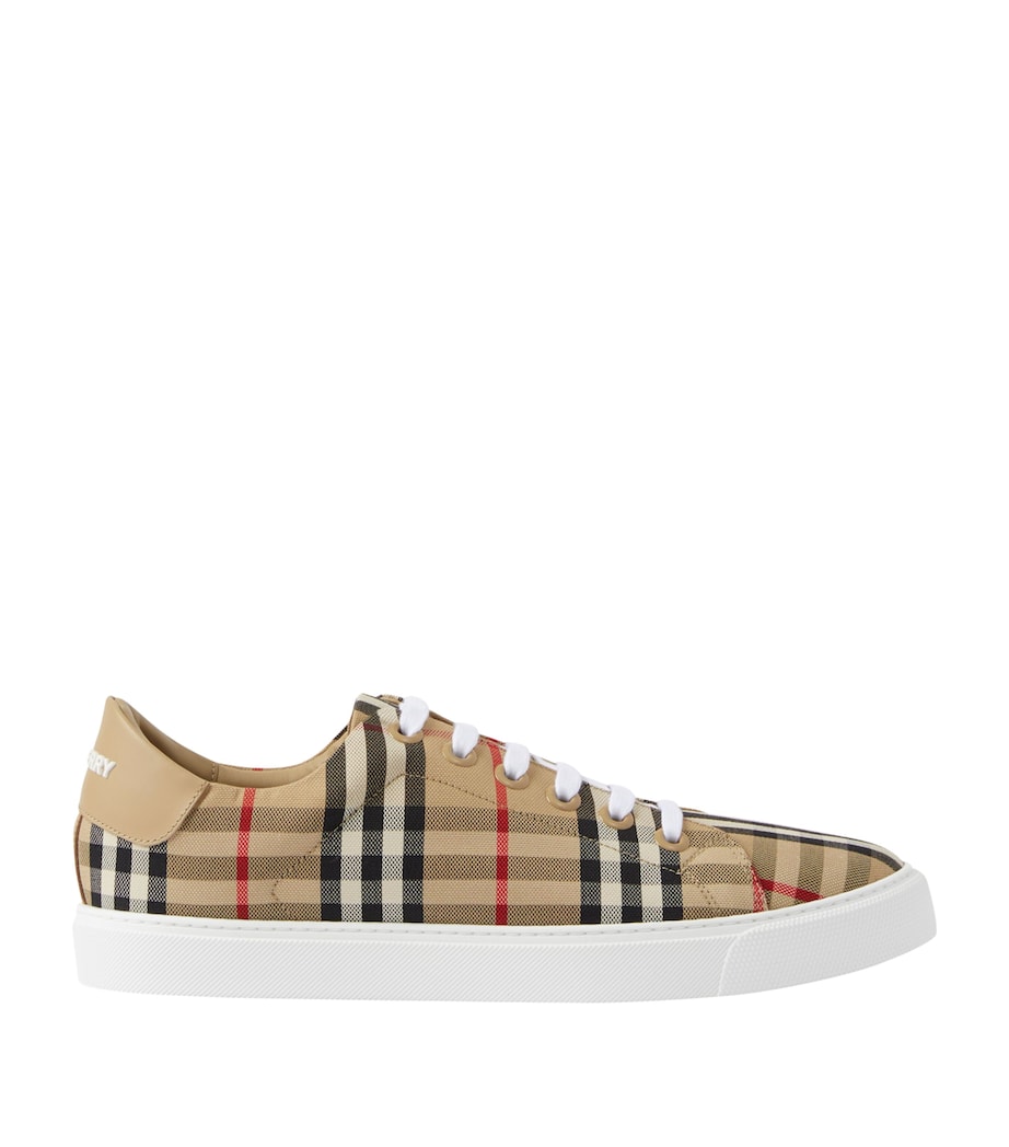 Beige Cotton Check Sneakers