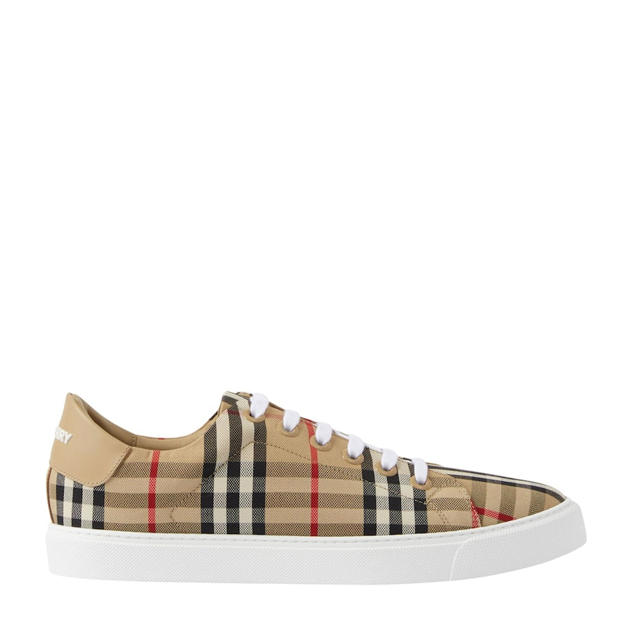 Beige Cotton Check Sneakers