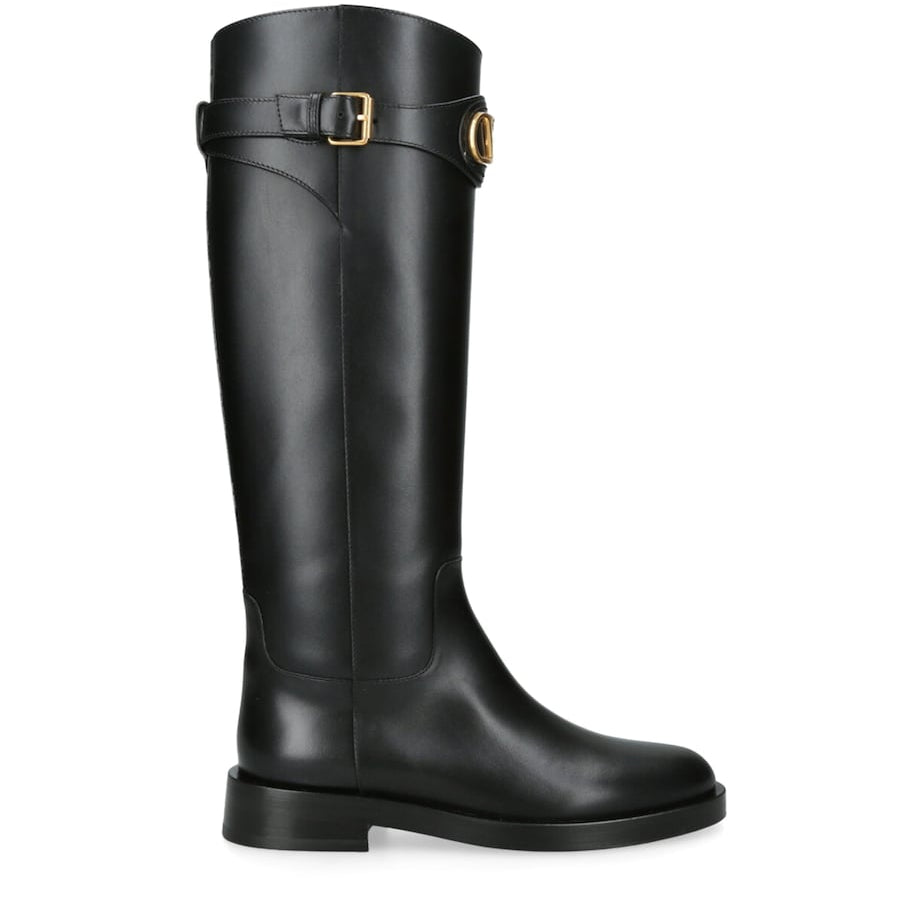 Valentino Garavani Black Leather Signature VLogo Riding Boots 30