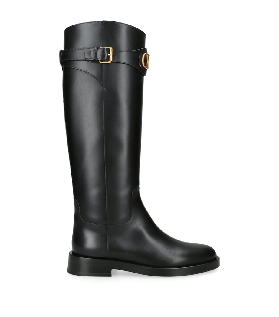 Valentino Garavani Black Leather Signature VLogo Riding Boots 30