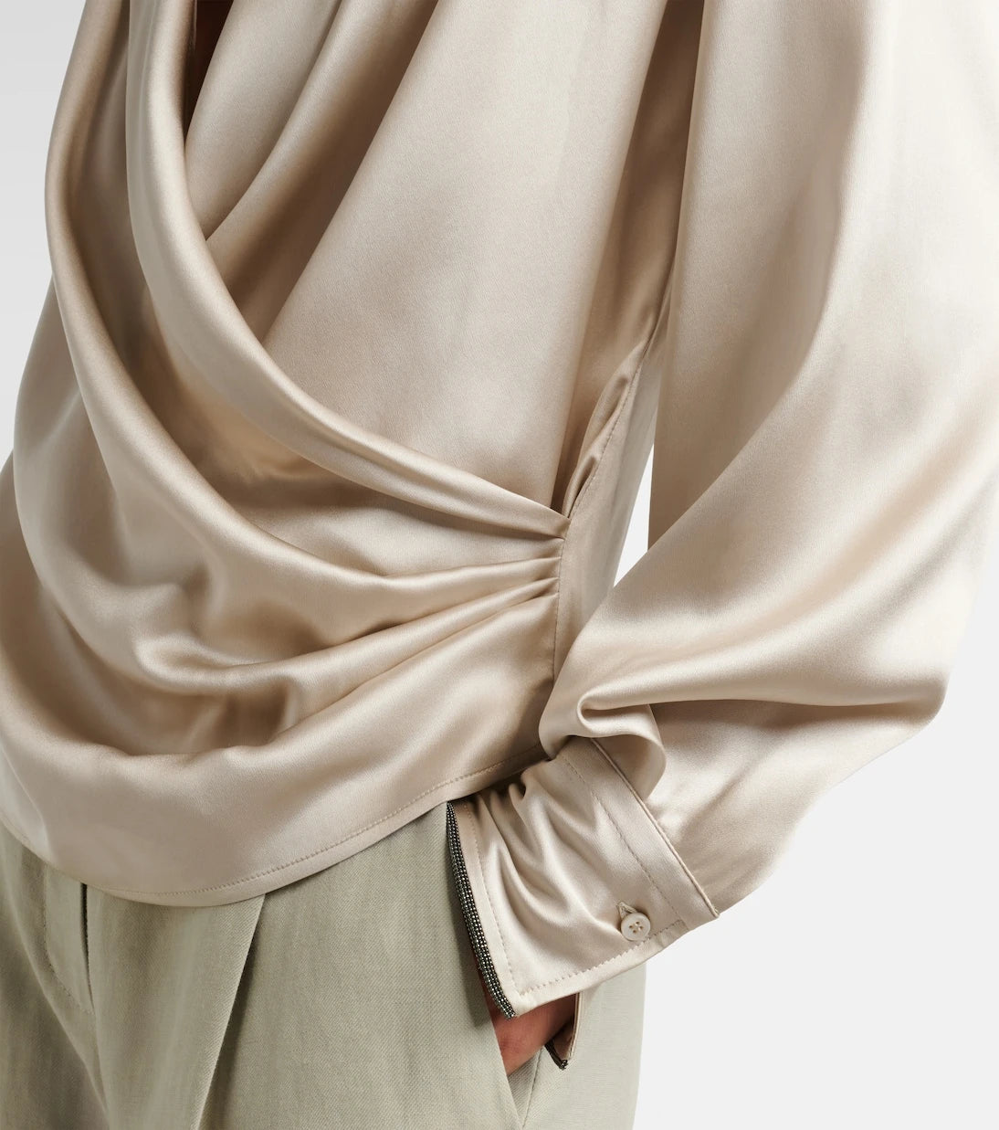 Brunello Cucinelli - Draped silk-blend blouse