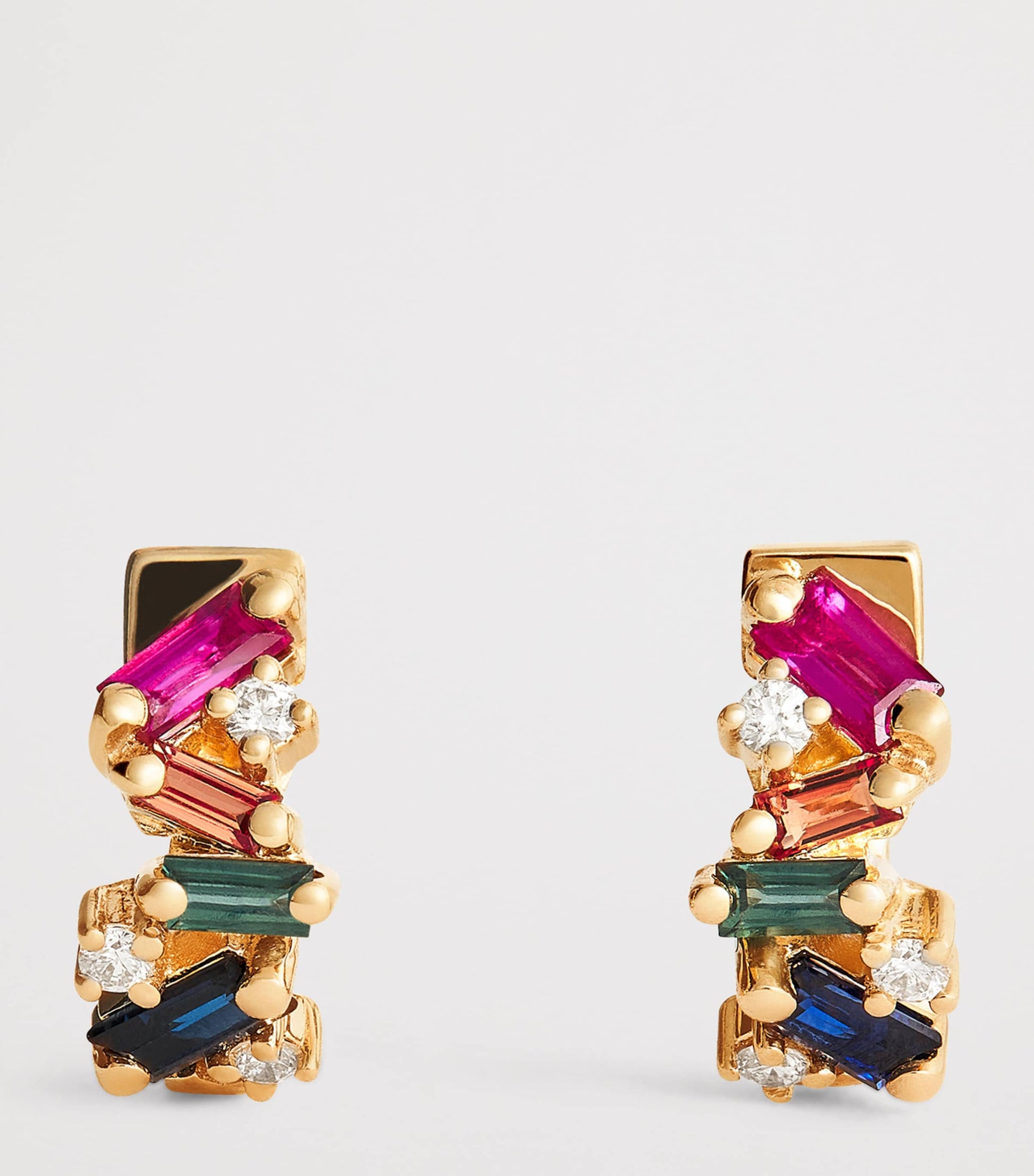 Suzanne Kalan Yellow Gold, Diamond and Sapphire Frenzy Huggie Earrings