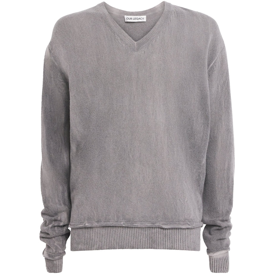 Grey Merino Wool V-Neck Sweater