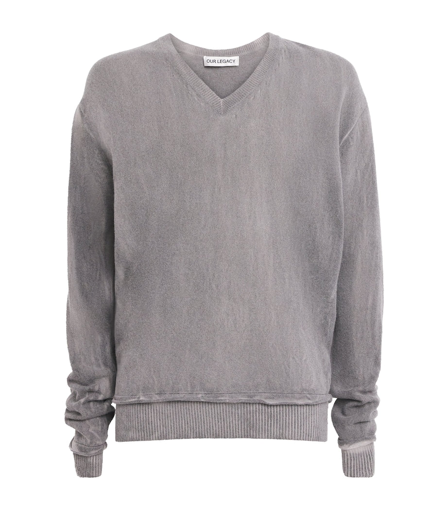Grey Merino Wool V-Neck Sweater