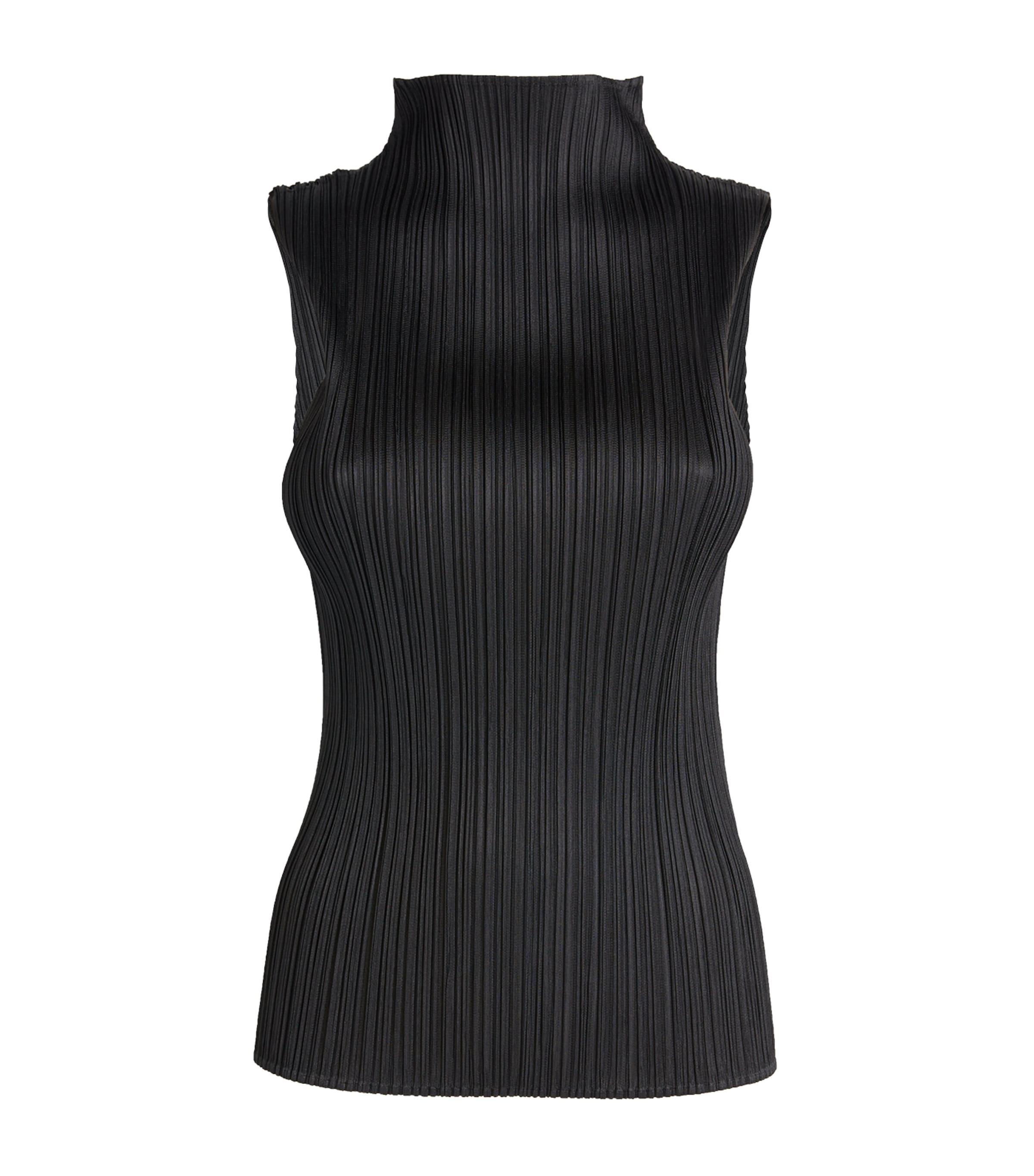 Pleats Please Issey Miyake Black Sleeveless Basics Top