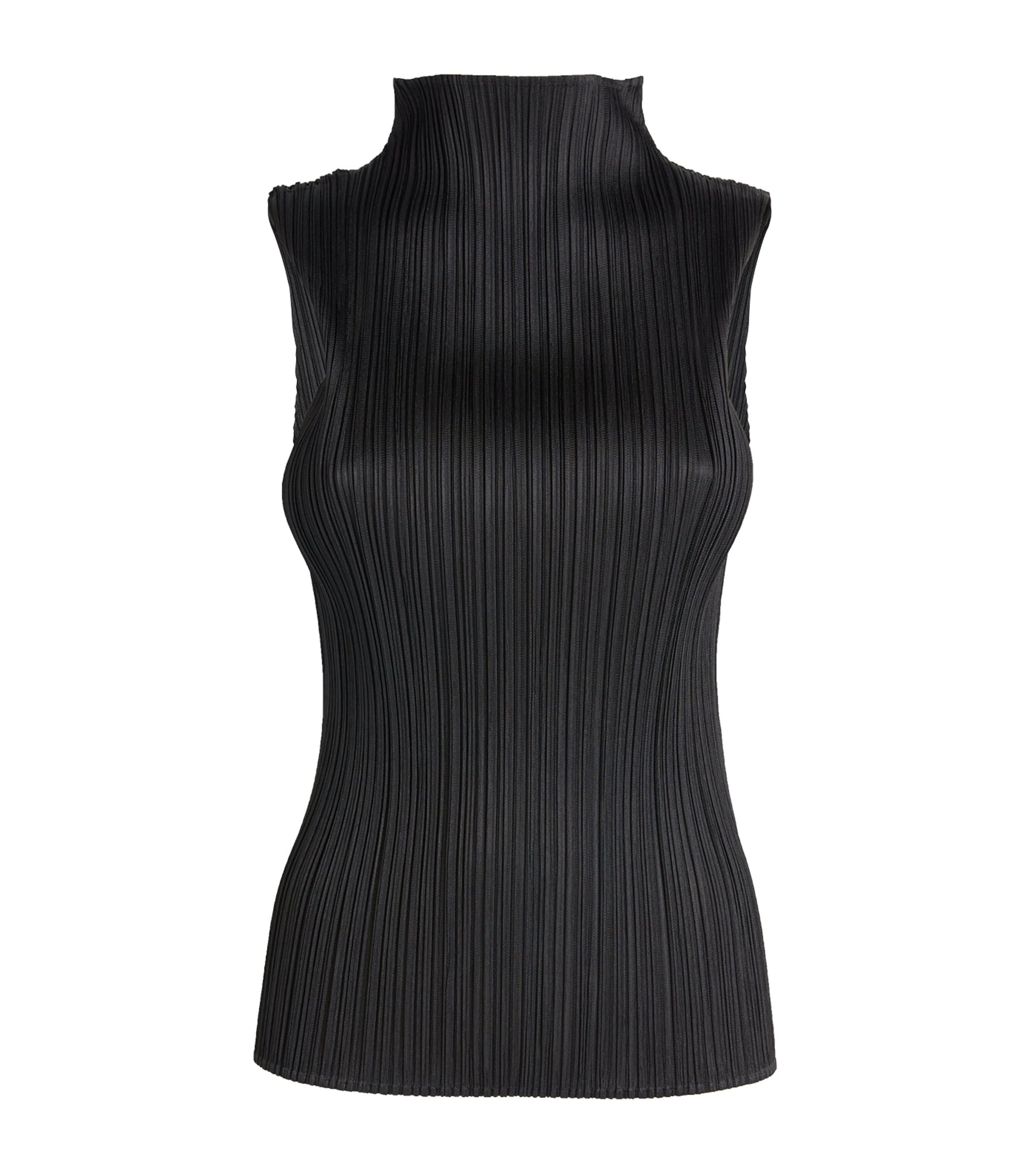 Pleats Please Issey Miyake Black Sleeveless Basics Top