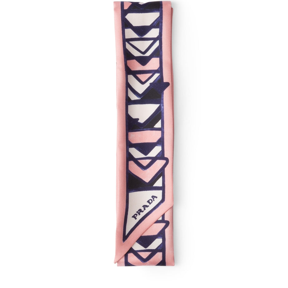 Prada Pink Silk Triangle Print Skinny Scarf