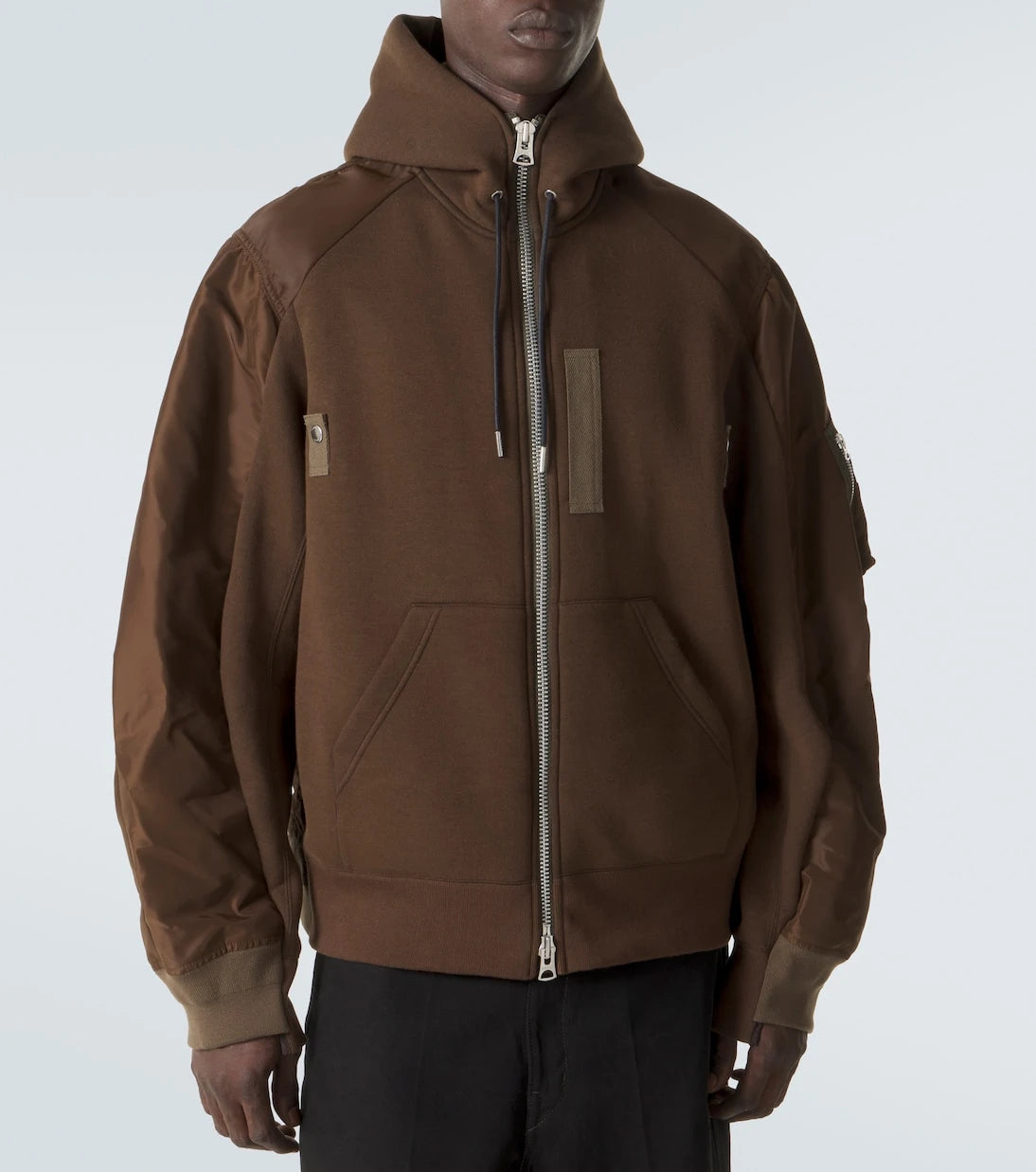Sacai - Cotton-blend and twill hoodie