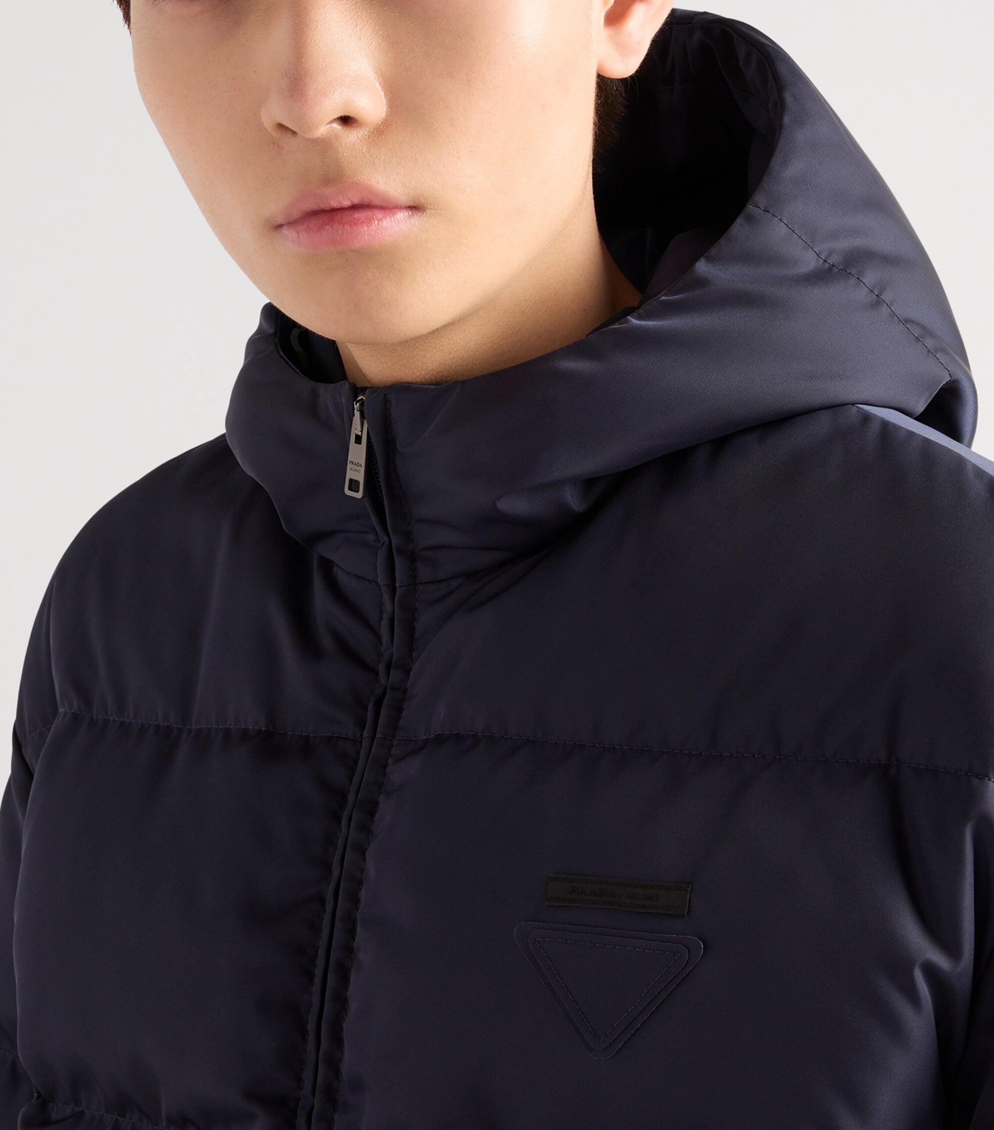 Prada Blue Re-Nylon Logo Puffer Jacket