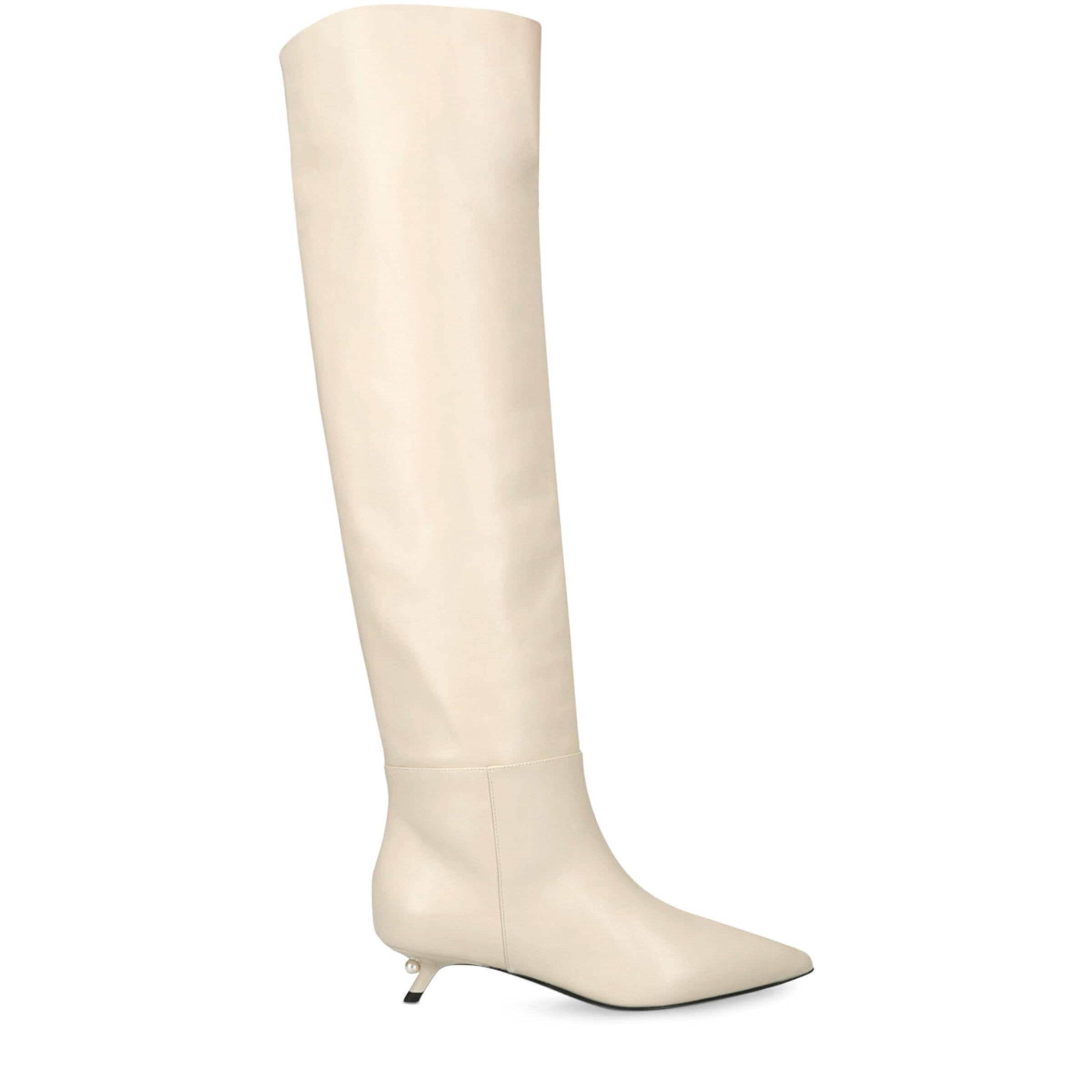 Alevi Beige Leather Derby Knee-High Boots 35