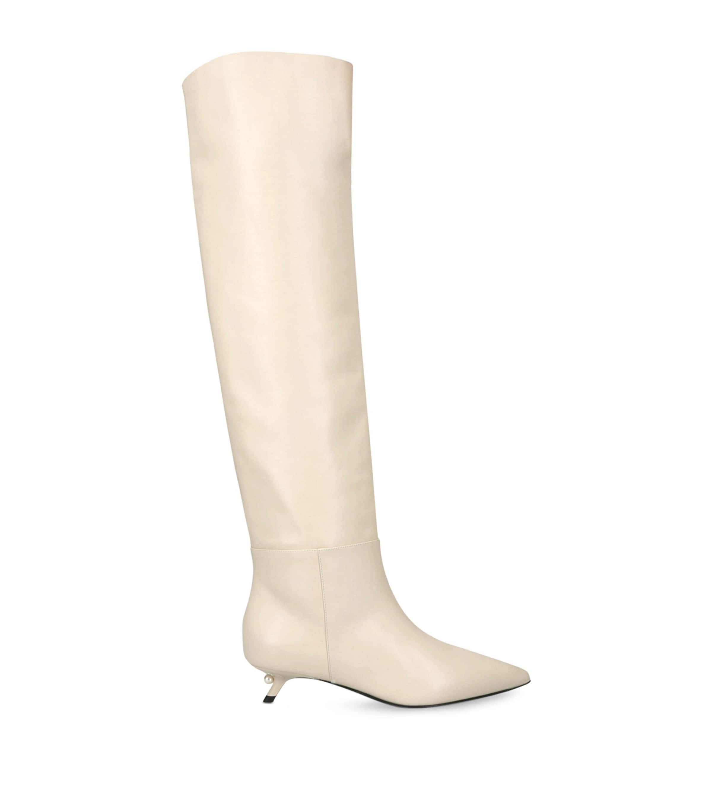 Alevi Beige Leather Derby Knee-High Boots 35