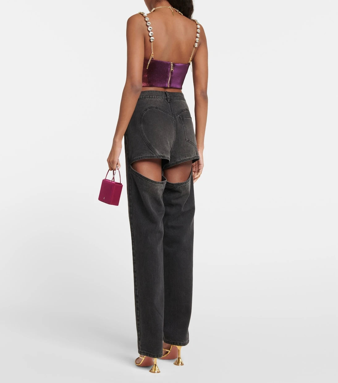 Area - Embellished cotton-blend cropped top