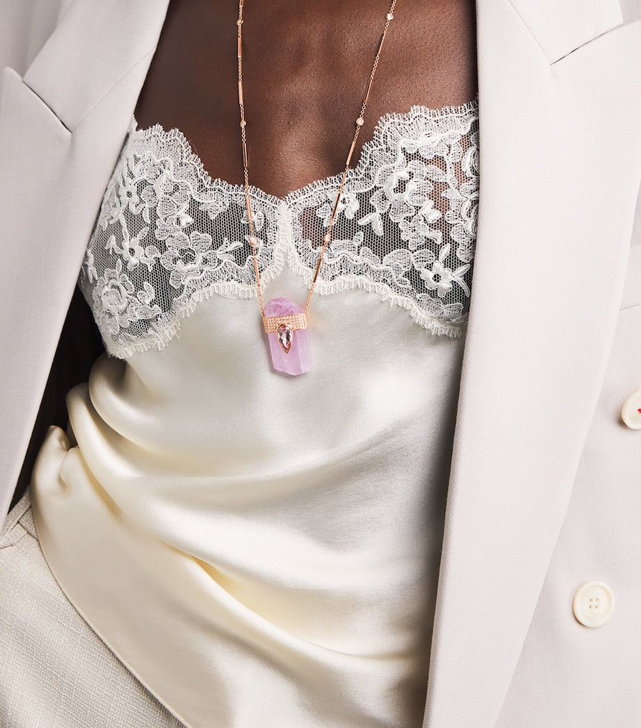 Rose Gold, Diamond, Kunzite and Crystal One-of-a-Kind Necklace