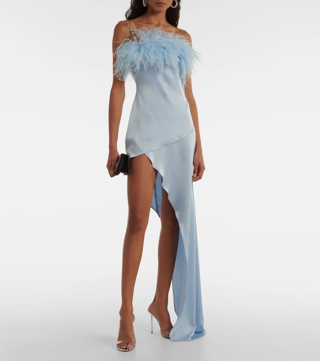 David Koma - Feather-trimmed satin cocktail dress