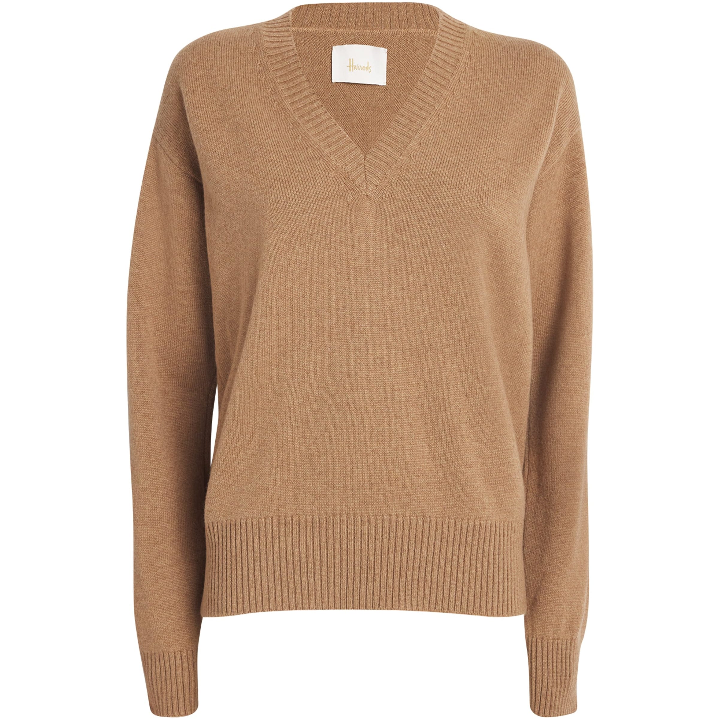 Beige Cashmere V-Neck Sweater