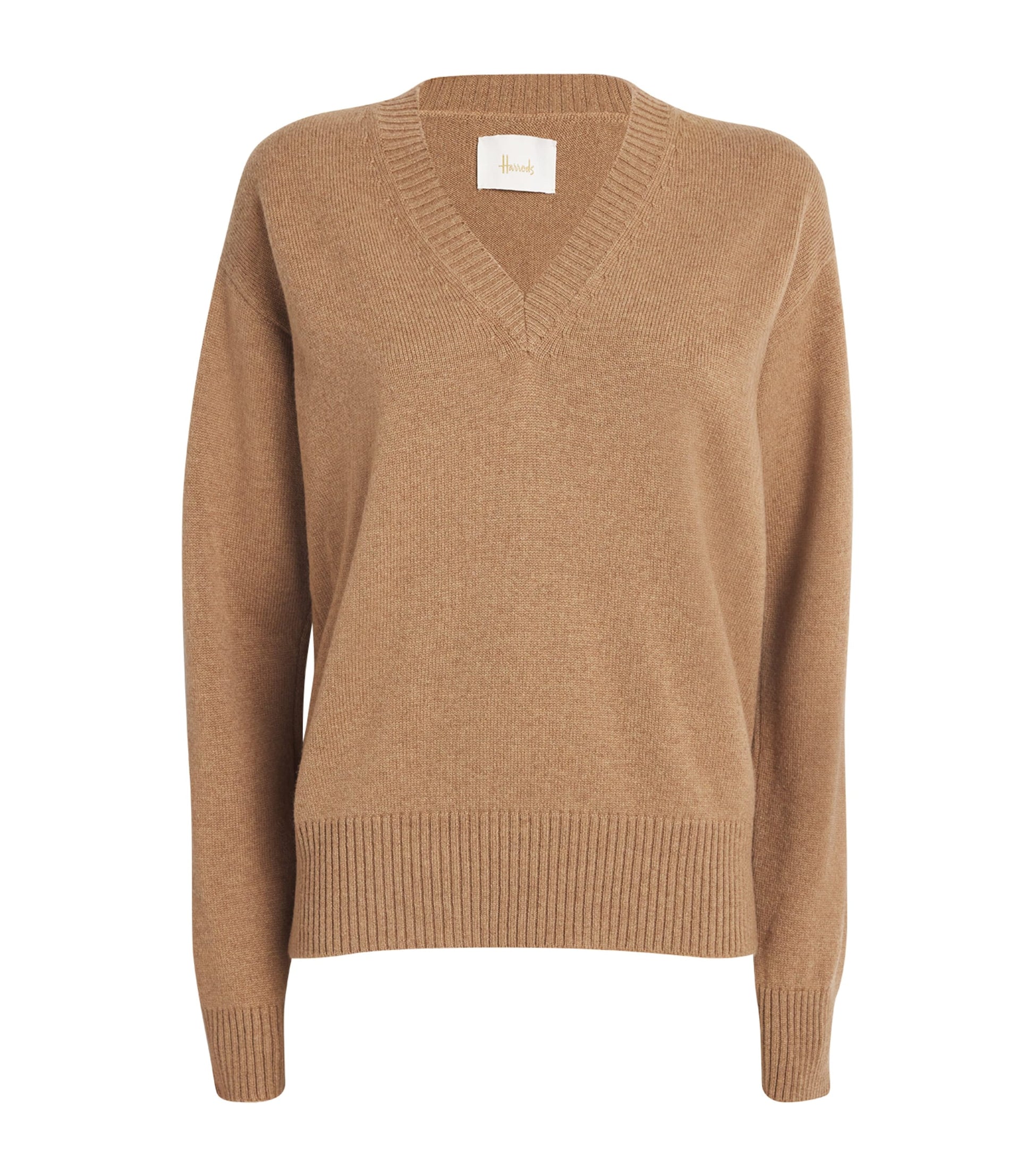 Beige Cashmere V-Neck Sweater