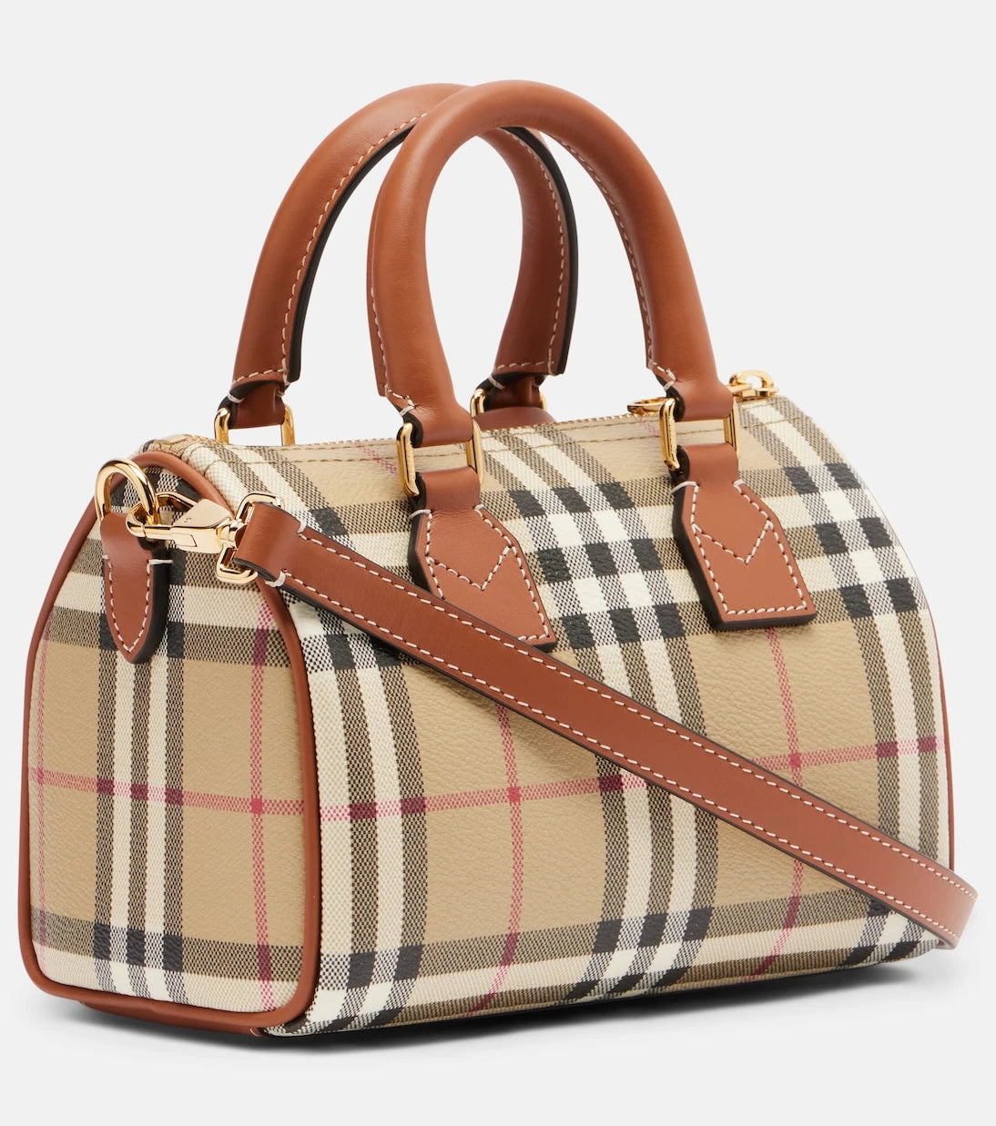 Burberry - Burberry Check leather-trimmed bowling bag