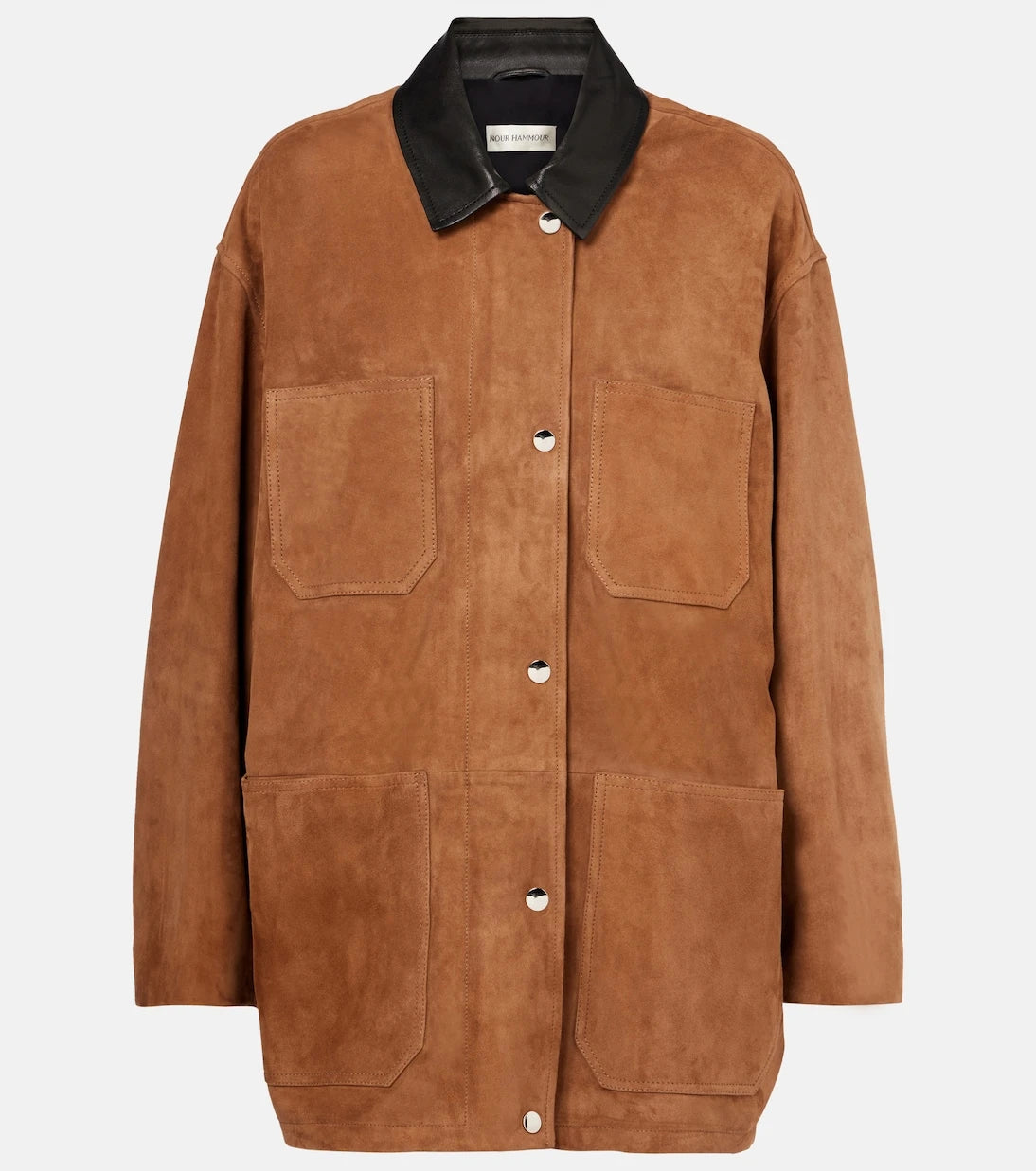 Nour Hammour - Barn leather-trimmed suede jacket