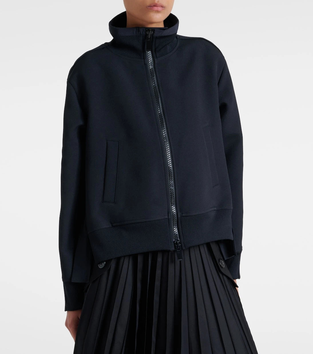 Sacai - Paneled twill zip-up sweatshirt