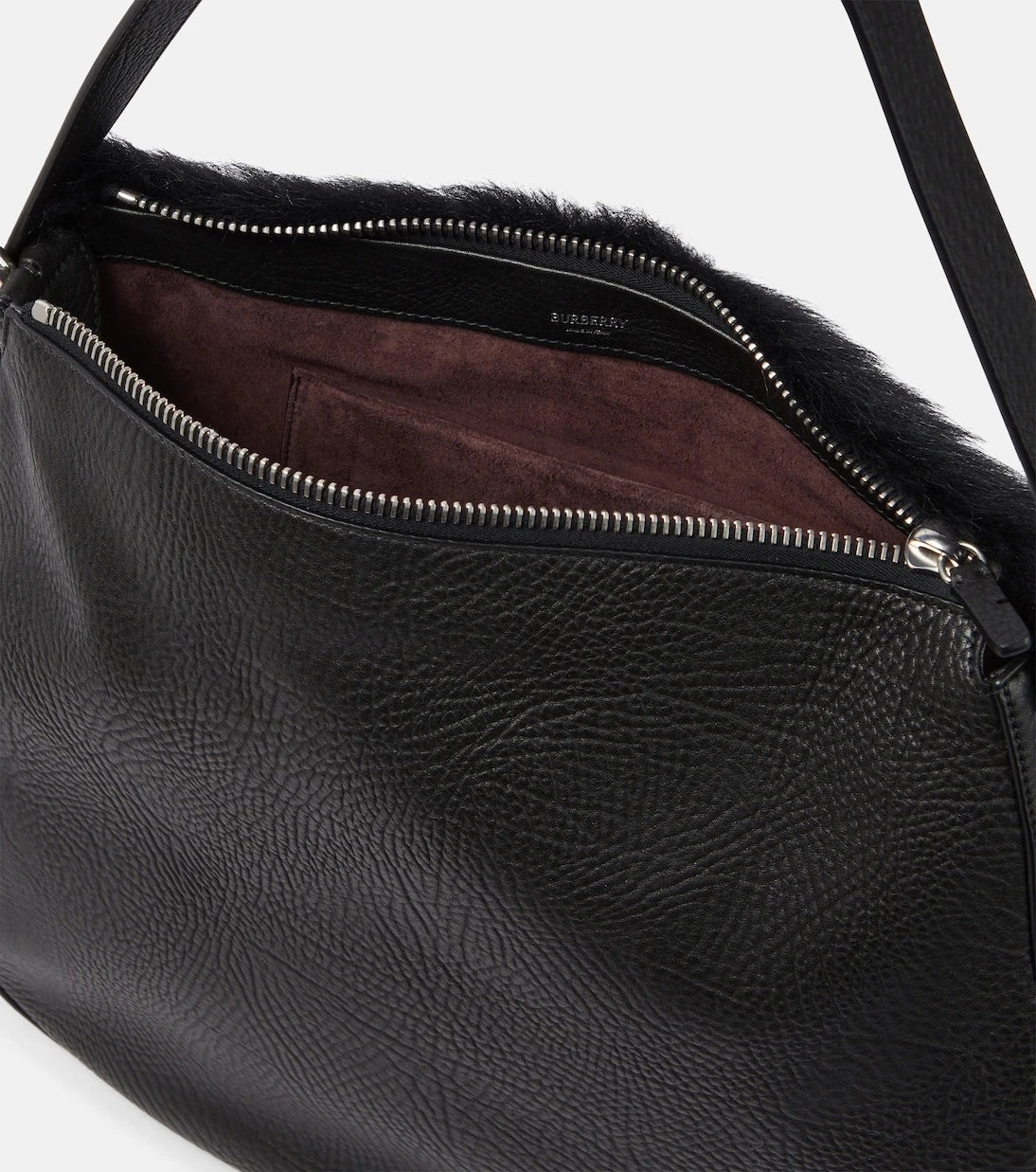 Burberry - Knight Medium leather and shearling shoulder bag