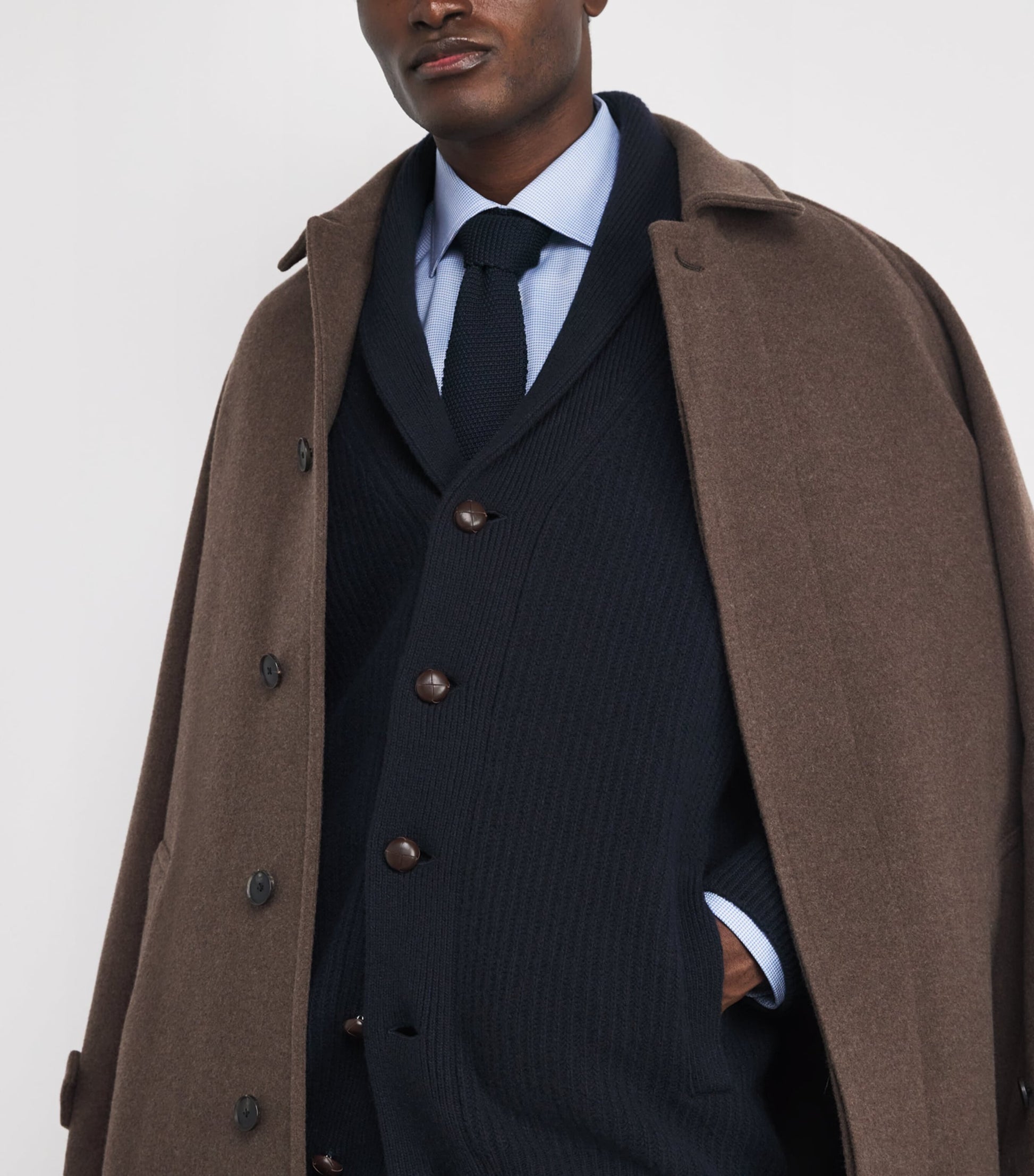 Eton Navy Wool Shawl-Collar Cardigan