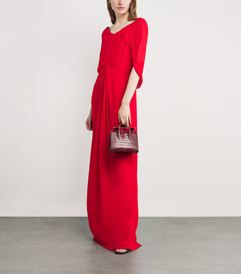 Saloni Red Cape-Sleeve Samira Maxi Dress