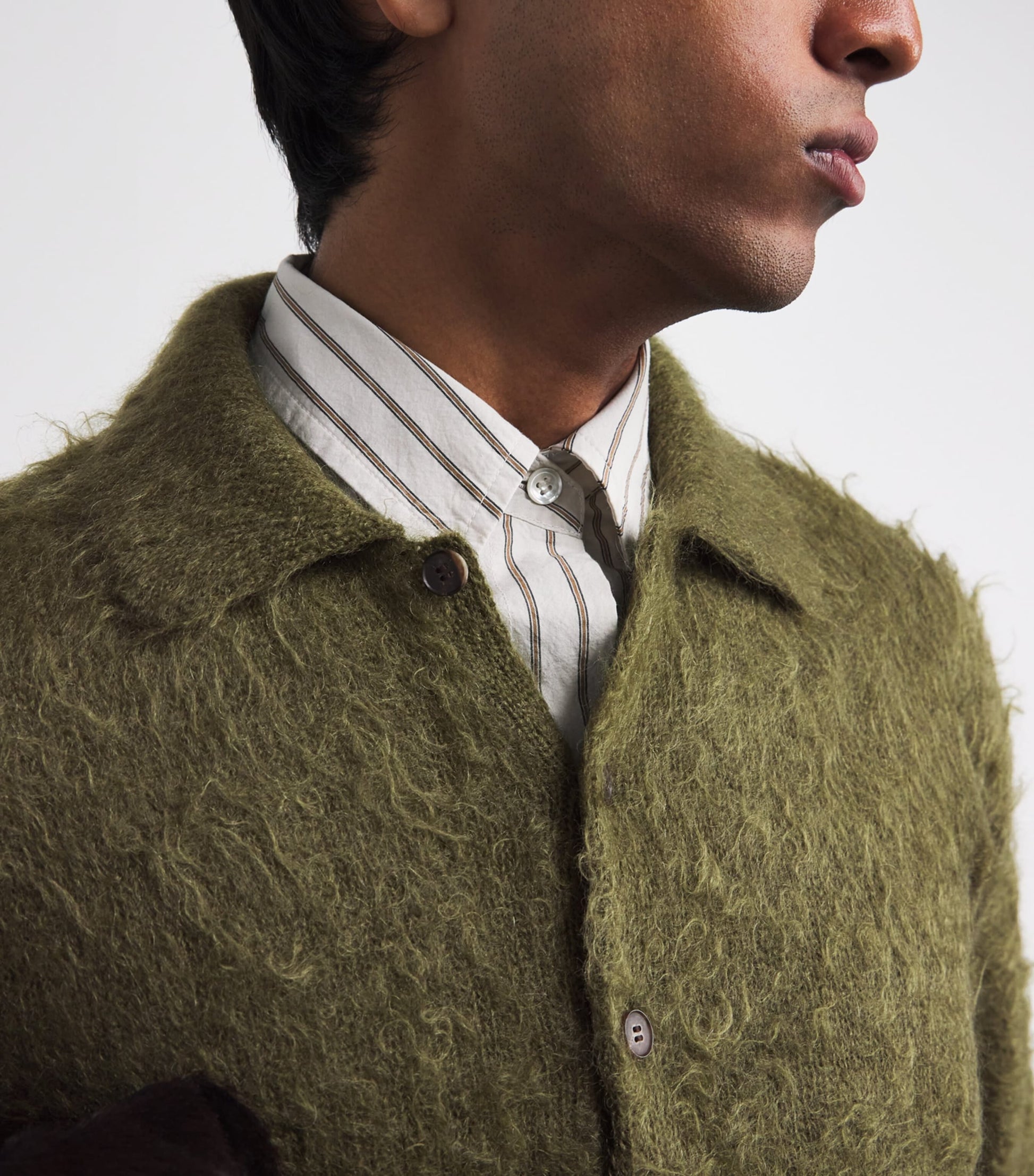Auralee Green Super Kid Mohair-Wool Brushed Polo Sweater