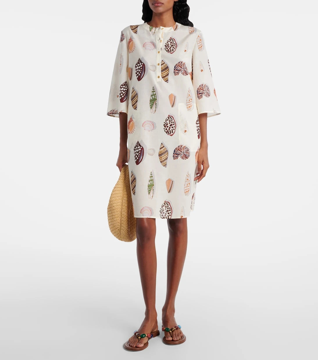 Eres - Creme printed coton and silk minidress