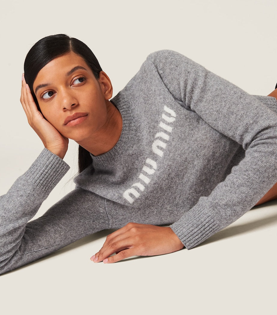 Grey Cashmere Logo Sweater