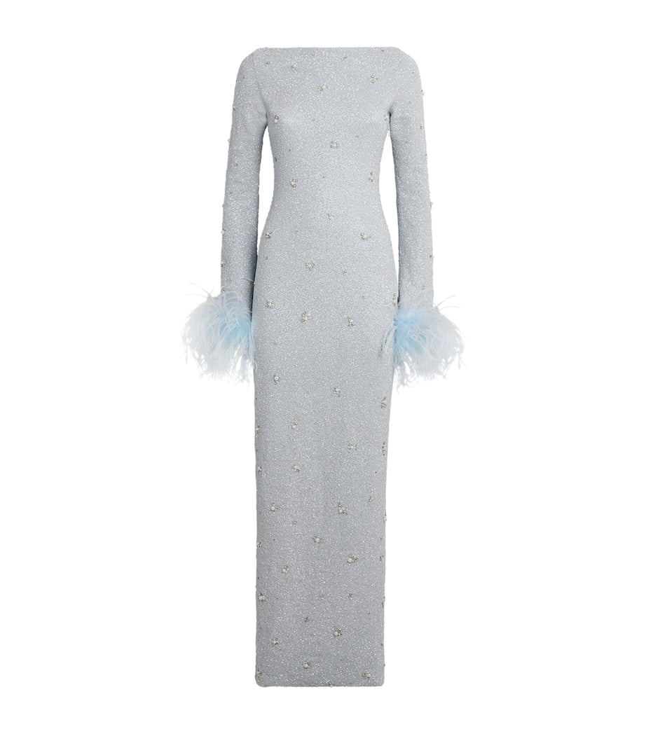 Clio Peppiatt Blue Embellished Mae Maxi Dress