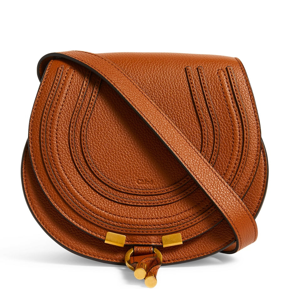 Brown Small Leather Marcie Saddle Bag