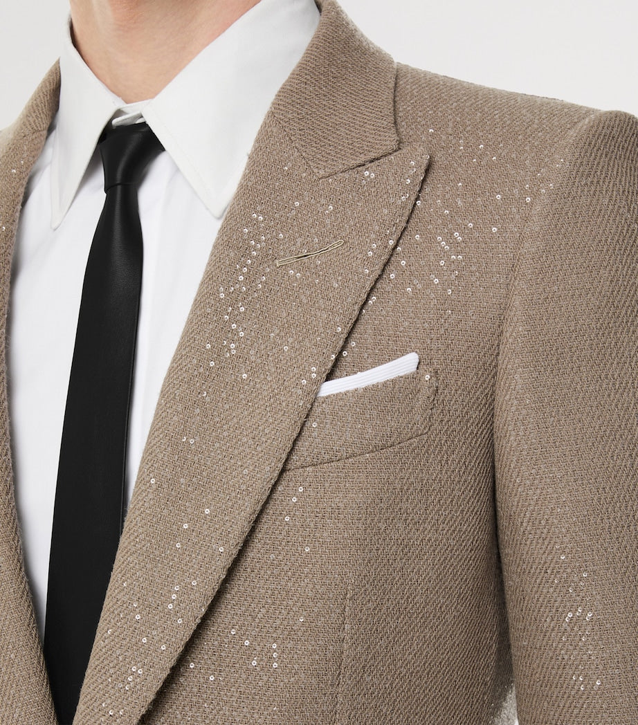 TOM FORD Beige Virgin Wool-Blend Sequinned Blazer