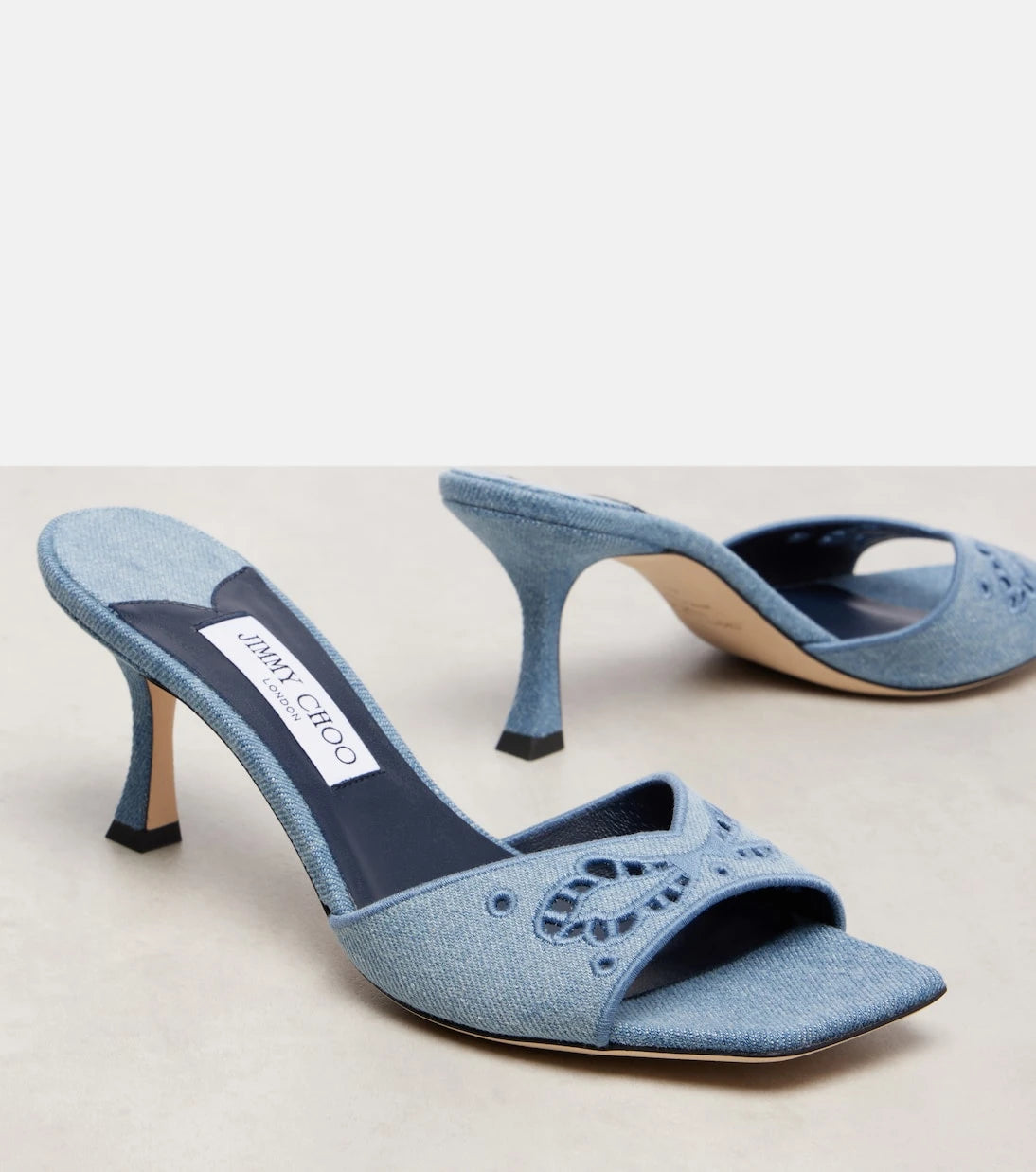 Jimmy Choo - Skye 70 embroidered denim mules