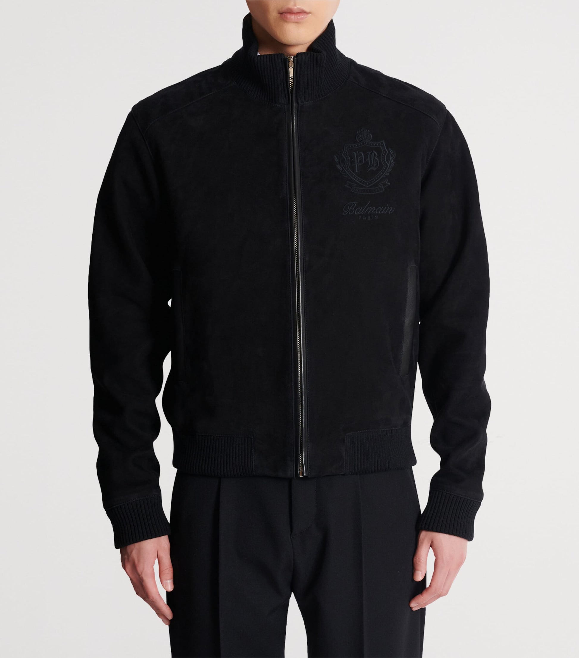 Black Suede College Emblem Jacket