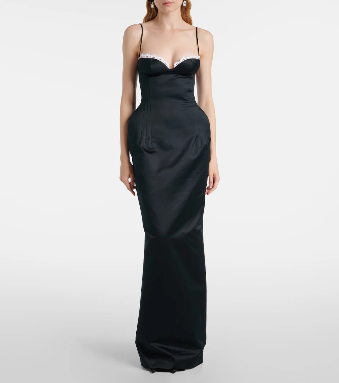 Magda Butrym - Crochet-trimmed satin bustier gown