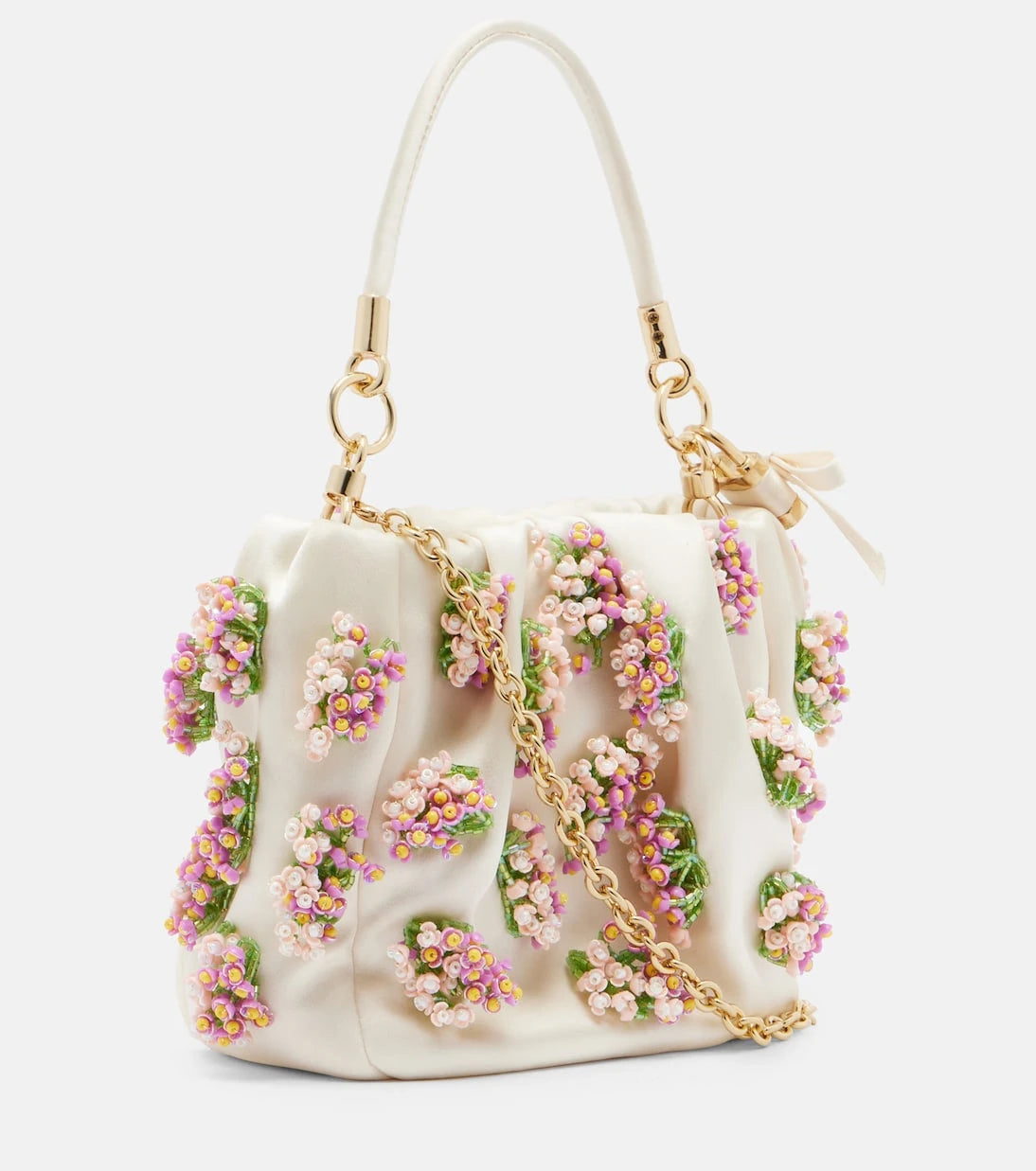 Self-Portrait - Beaded floral satin tote bag