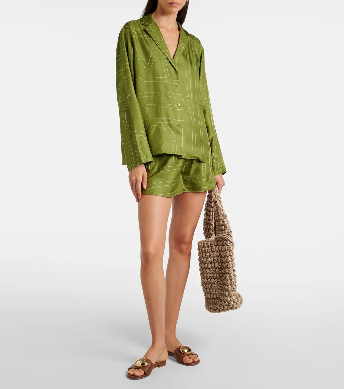 Toteme - Monogram silk satin pajama shorts
