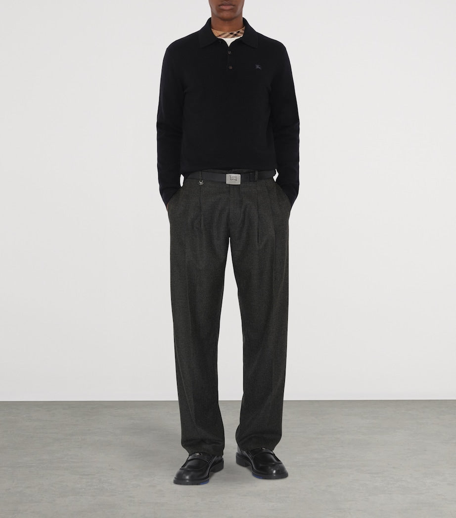 Burberry Black Cashmere EKD Polo Shirt