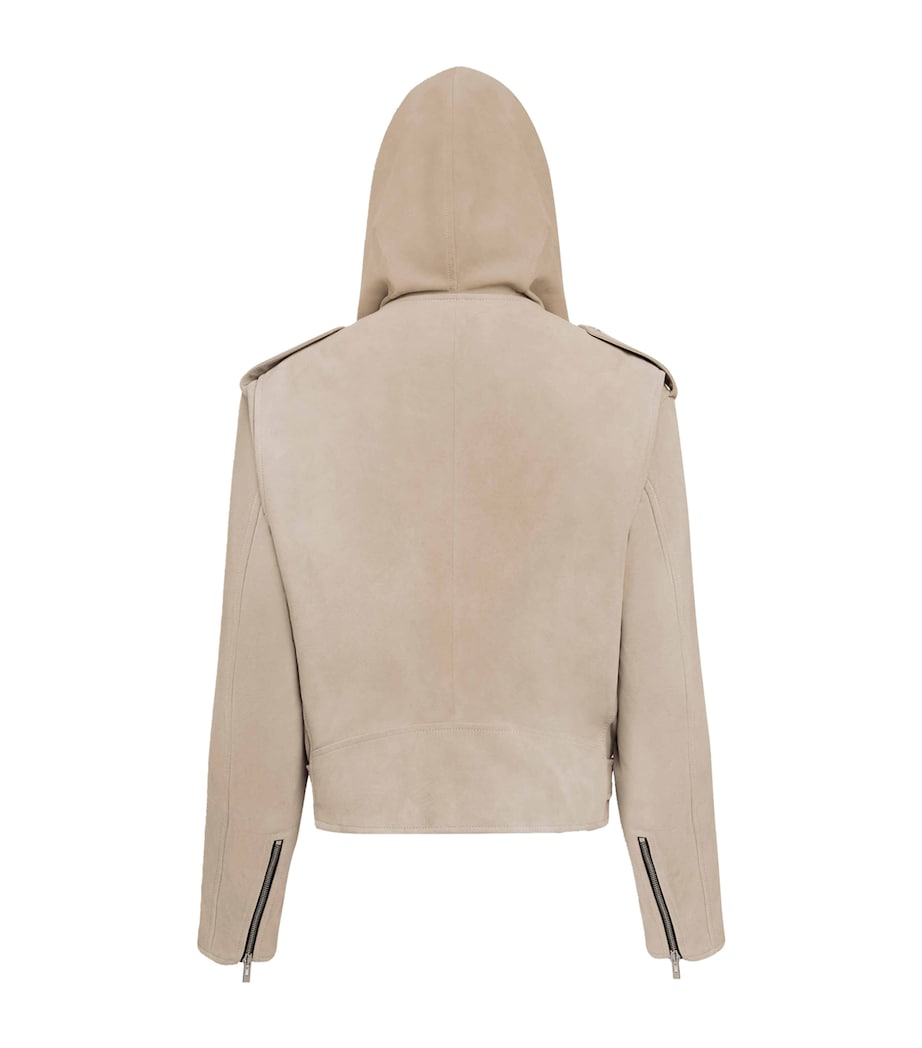 Alaïa Beige Suede Hooded Biker Jacket
