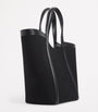 Small Canvas-Leather Embossed Tote Bag BLACK