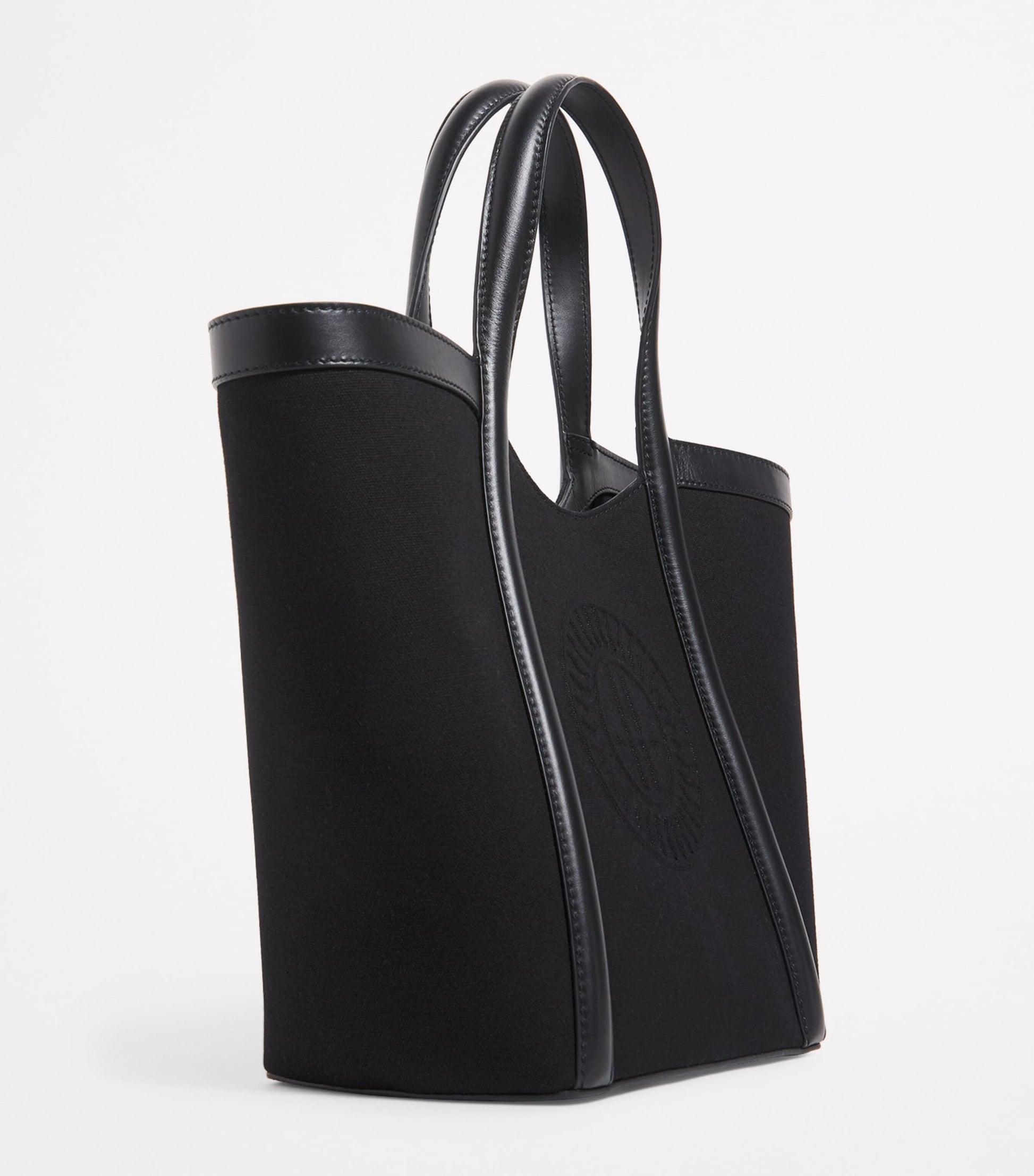 Small Canvas-Leather Embossed Tote Bag BLACK