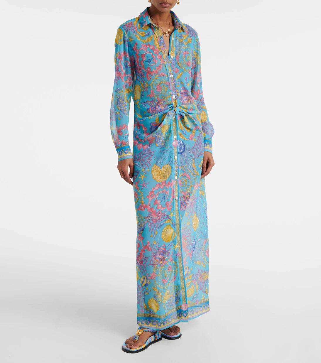 Versace - Printed semi-sheer shirt dress