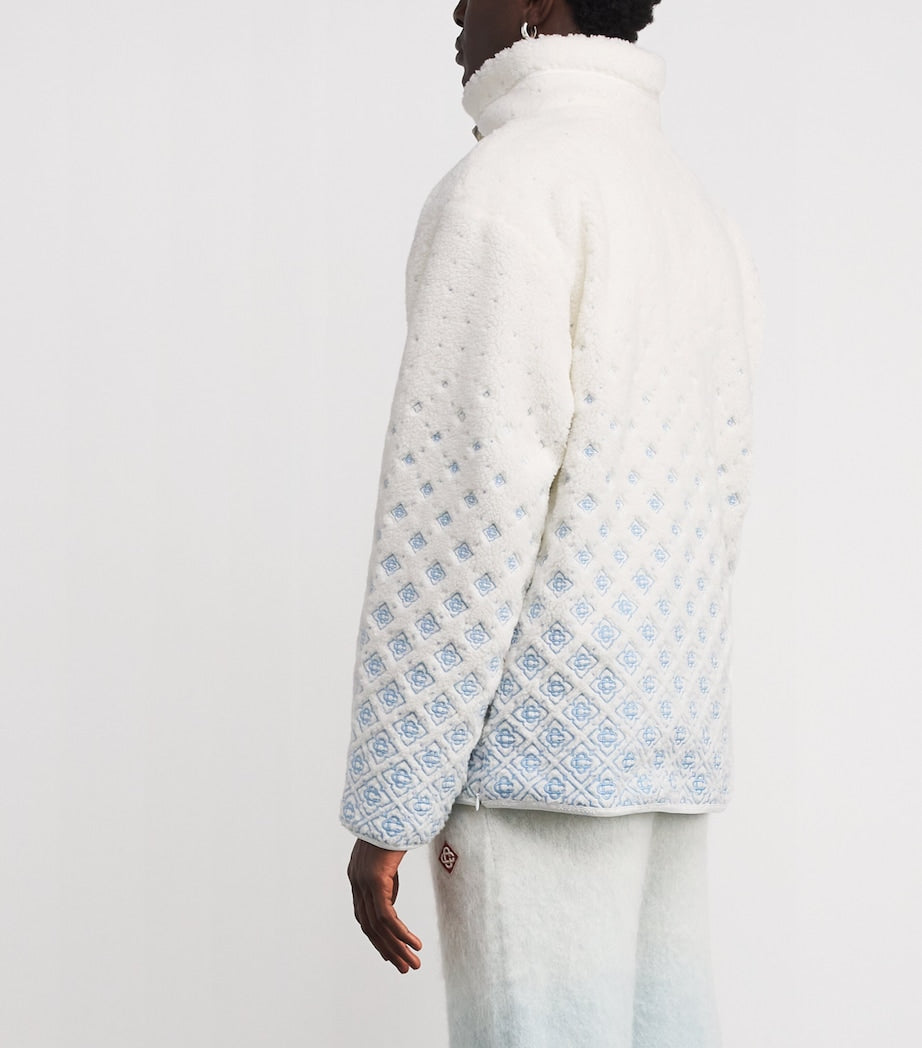 White Embroidered Gradient Fleece Jacket
