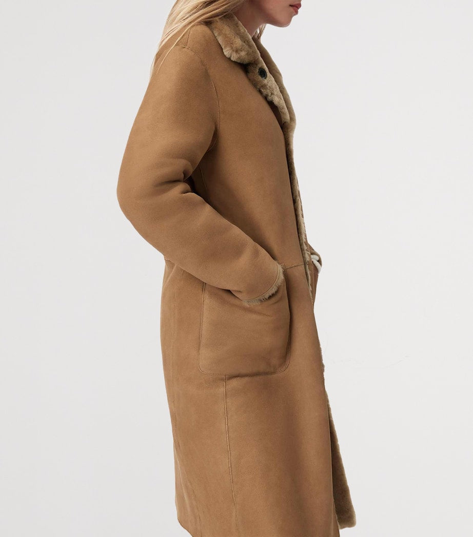 AllSaints Brown Shearling Reversible Serra Coat