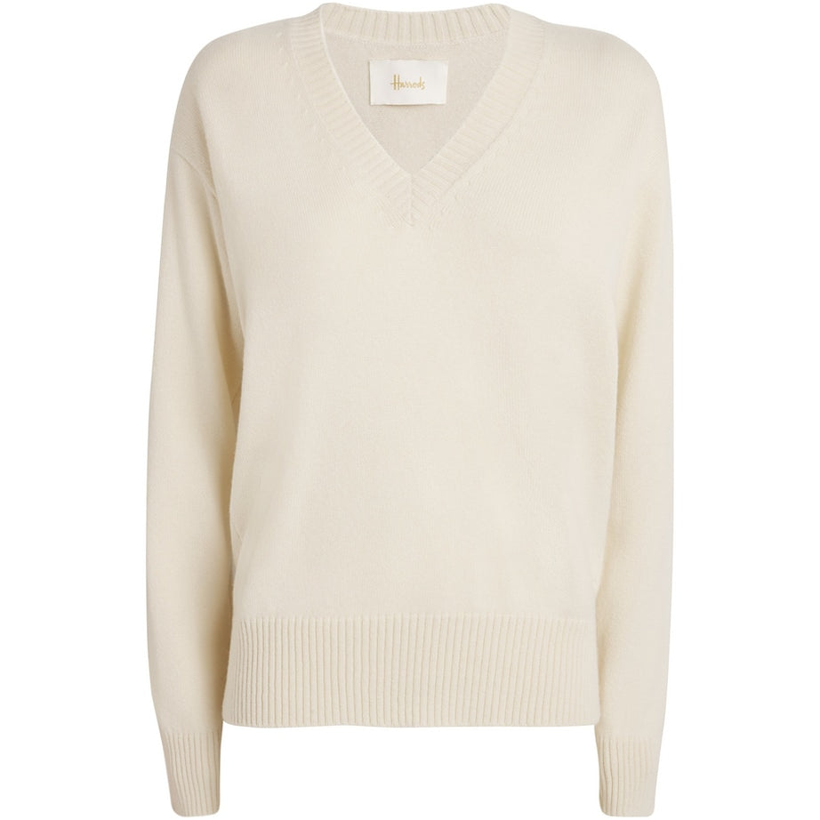 Ivory Cashmere V-Neck Sweater