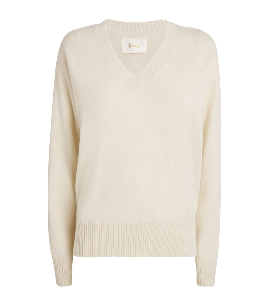 Ivory Cashmere V-Neck Sweater